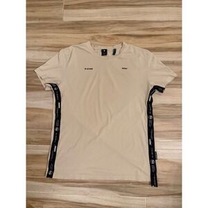 G-Star Raw Mens XL Beige Tan Side Logo Tape Sustainable Crew Neck T-Shirt E 89
